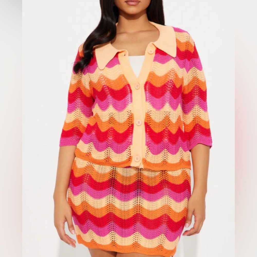 NWT, Micas, Sunset Groove Crochet Skirt Set -‎ Multi Color, XS